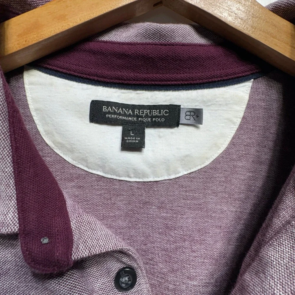 Banana Republic Performance Pique Polo Shirt Mens Large Purple Heathered Pocket